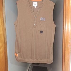 Men's Sleeveless Henley Pocket Tank Top - Brown